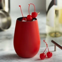 Stolzle 3520012T/2463 Glisten 16.5 Oz. Matte Red/Black Stemless Wine Glass / Tumbler - 6/Case