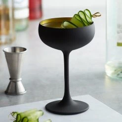 Stolzle 2730008T/2492 Glisten 8 Oz. Matte Black/Gold Coupe Glass - 6/Case