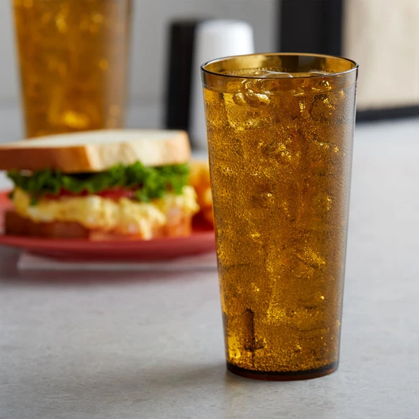 GET Enterprises GET 6624-1-A 24 Oz. Amber Customizable SAN Plastic Pebbled Tumbler - 72/Case 1 GET Enterprises GET 6624-1-A 24 Oz. Amber Customizable SAN Plastic Pebbled Tumbler - 72/Case