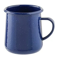 Tablecraft 10155 Enamelware 12 Oz. Blue Rolled Rim Mug With Speckles