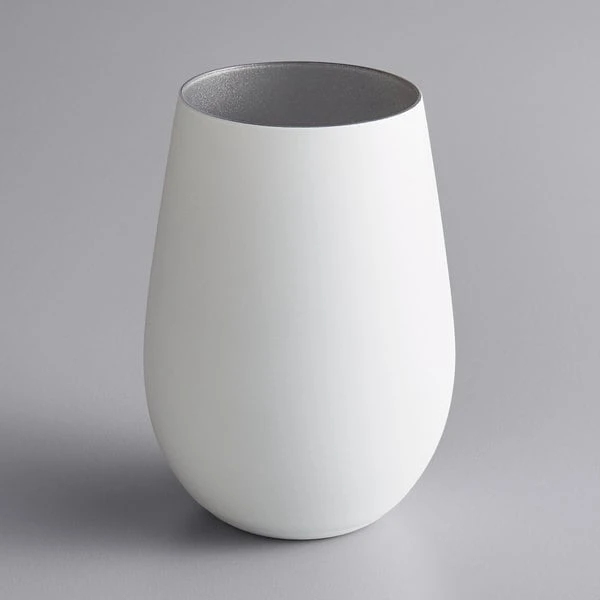 Stolzle 3520012T/2487 Glisten 16.5 Oz. Matte White/Silver Stemless Wine Glass / Tumbler - 6/Case 1 Stolzle 3520012T/2487 Glisten 16.5 Oz. Matte White/Silver Stemless Wine Glass / Tumbler - 6/Case