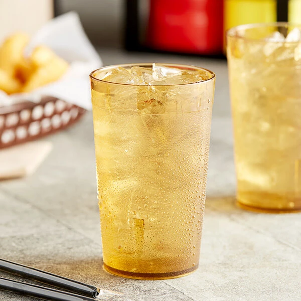 Choice 9 Oz. Amber SAN Plastic Pebbled Tumbler - 12/Pack 1 Choice 9 Oz. Amber SAN Plastic Pebbled Tumbler - 12/Pack