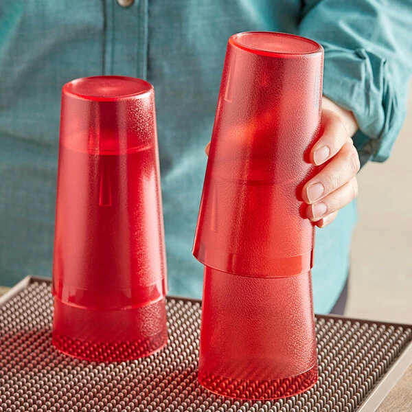 Choice 16 Oz. Red SAN Plastic Pebbled Tumbler - 12/Pack 3 Choice 16 Oz. Red SAN Plastic Pebbled Tumbler - 12/Pack - Image 3