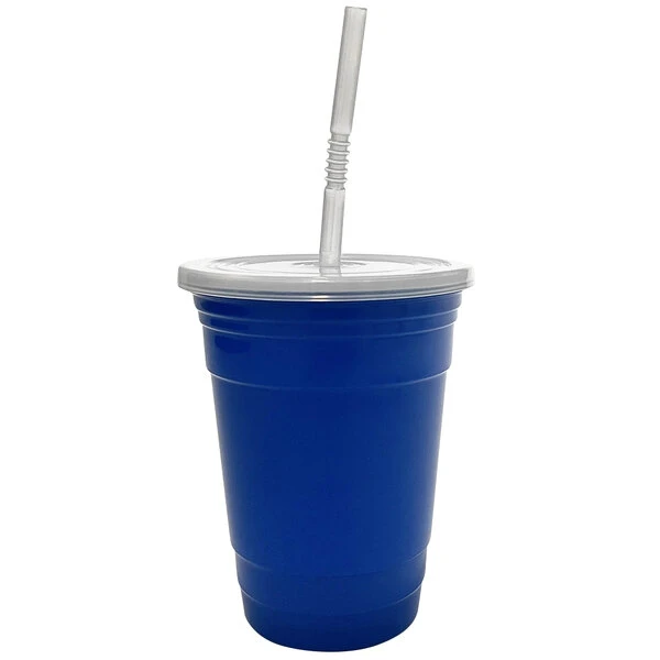 GET Enterprises GET To-Go 16 Oz. Blue Plastic Reusable Tumbler, Lid, And Straw Set - 24/Case 1 GET Enterprises GET To-Go 16 Oz. Blue Plastic Reusable Tumbler, Lid, And Straw Set - 24/Case