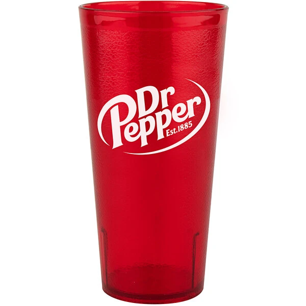 GET Enterprises GET 6624-R-DR 24 Oz. Red Dr. Pepper® SAN Plastic Pebbled Tumbler - 72/Case 1 GET Enterprises GET 6624-R-DR 24 Oz. Red Dr. Pepper® SAN Plastic Pebbled Tumbler - 72/Case