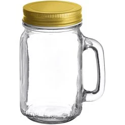 Alternative view of Acopa Rustic Charm 16 Oz. Drinking Jar / Mason Jar With Handle And Gold Metal Lid - 12/Case