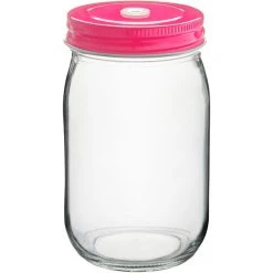 Alternative view of Acopa Rustic Charm 16 Oz. Drinking Jar With Pink Metal Lid With Straw Hole - 12/Case