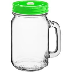 Alternative view of Acopa Rustic Charm 16 Oz. Drinking Jar With Handle And Green Metal Lid With Straw Hole - 12/Case