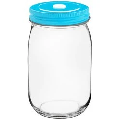 Alternative view of Acopa Rustic Charm 16 Oz. Drinking Jar With Blue Metal Lid With Straw Hole - 12/Case