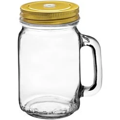 Alternative view of Acopa Rustic Charm 16 Oz. Drinking Jar With Handle And Gold Metal Lid With Straw Hole - 12/Case
