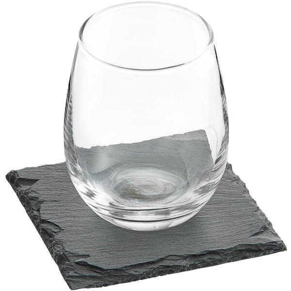 Acopa 9 Oz. Stemless Wine Glass With Slate Tasting Plate Set - 12/Case - Image 2