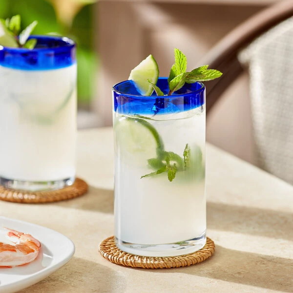 Acopa Tropic 16 Oz. Cooler Glass With Blue Rim - 12/Case 1 Acopa Tropic 16 Oz. Cooler Glass With Blue Rim - 12/Case
